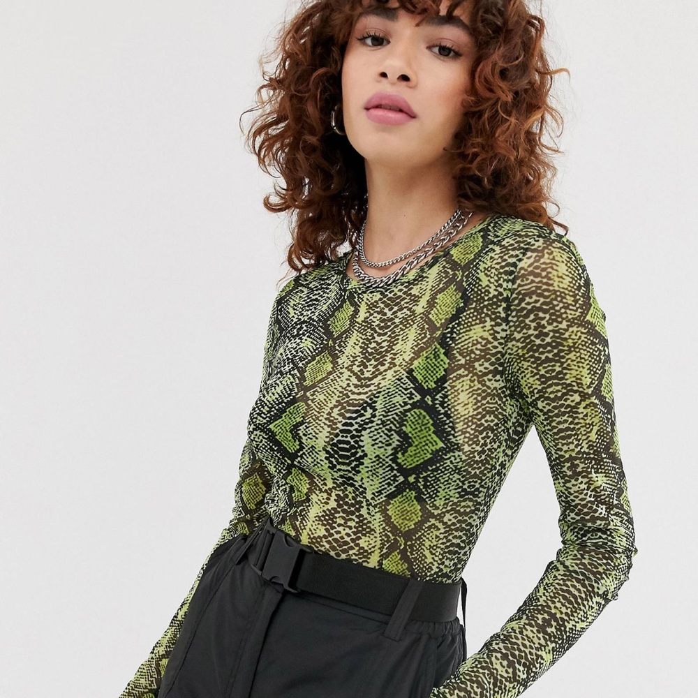 Snake print mesh body suit